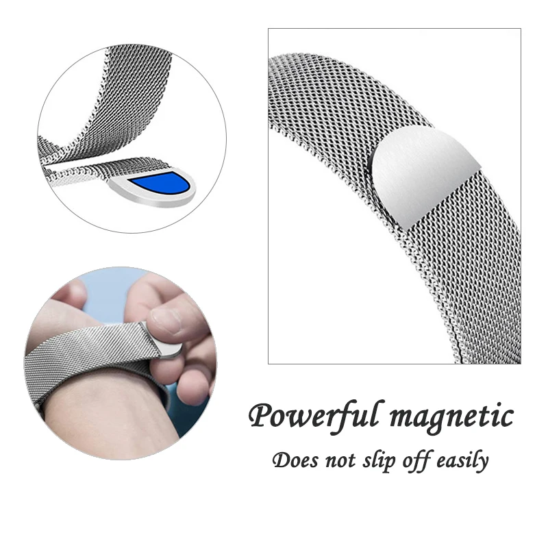 Magnetic Loop Stainless Steel Mesh Strap for Apple Watch Band 44/40/42/38/41/45/49mm Compatible with iWatch Series 9 8 7 6 5 4 3