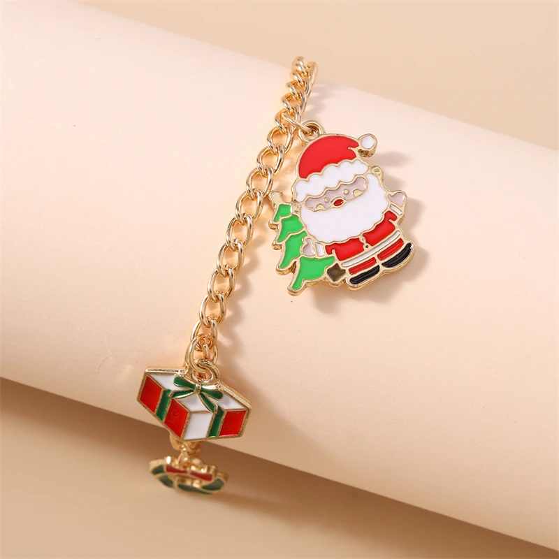Modisches Weihnachtsarmband für Damen, Metallarmband mit Weihnachtsmann-, Baum- und Rentier-Anhängern, Mädchenarmband, Neujahrsfest-Schmuck, Geschenkidee – Detail 13