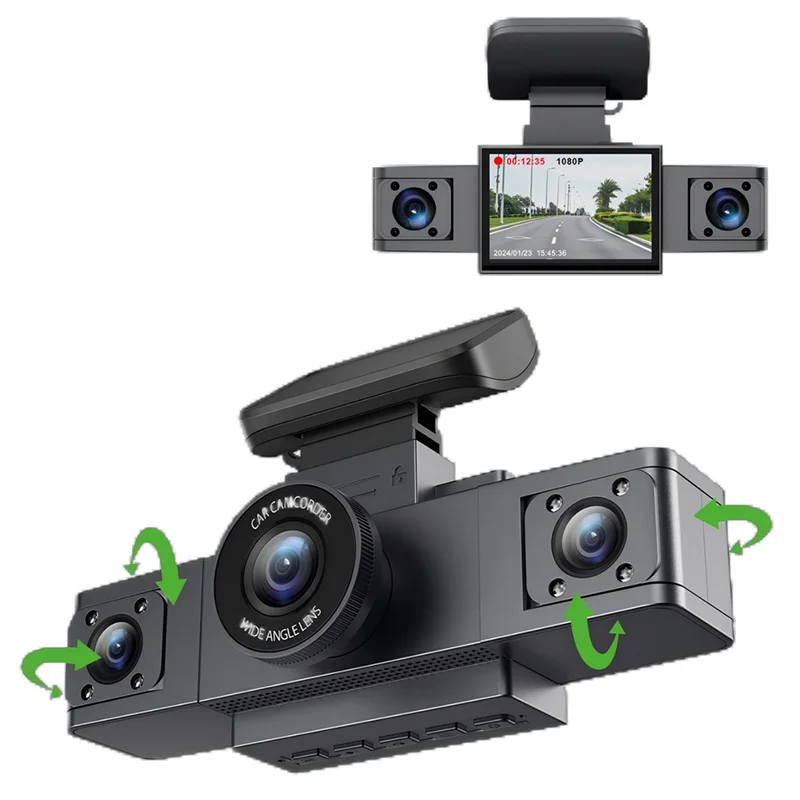 

A99F-Car Dash Cam Video Recorder 3 Lens 24H Parking Monitor Rear View 3 Channel 1080P HD Dash Cam