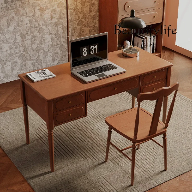 

X36 French Solid Wood Desk Home Study Bedroom Antique Long Computer Desk Writing Desk