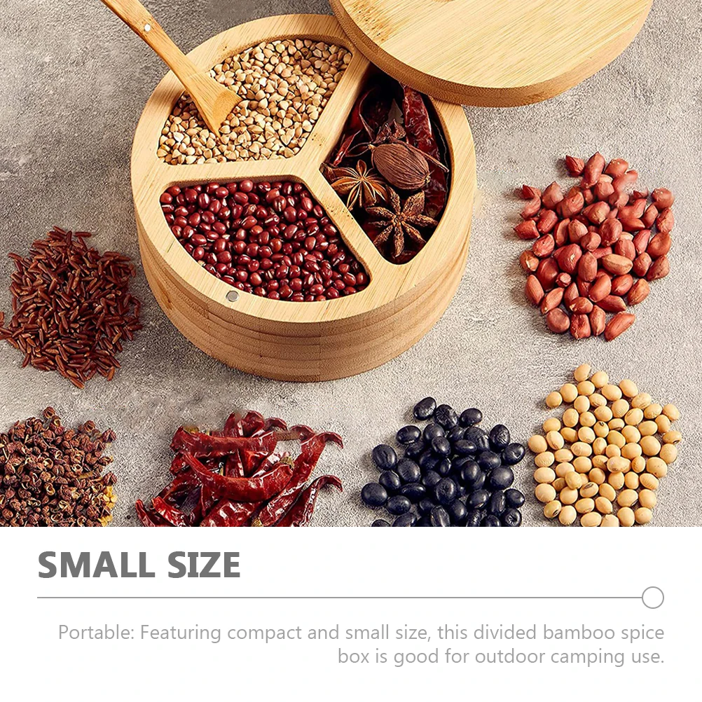 

Bamboo Spice Box Divided Salt Container Kitchen Camping Multi function Seasoning Holder Pepper Sugar Jar Small Size Easy Storage