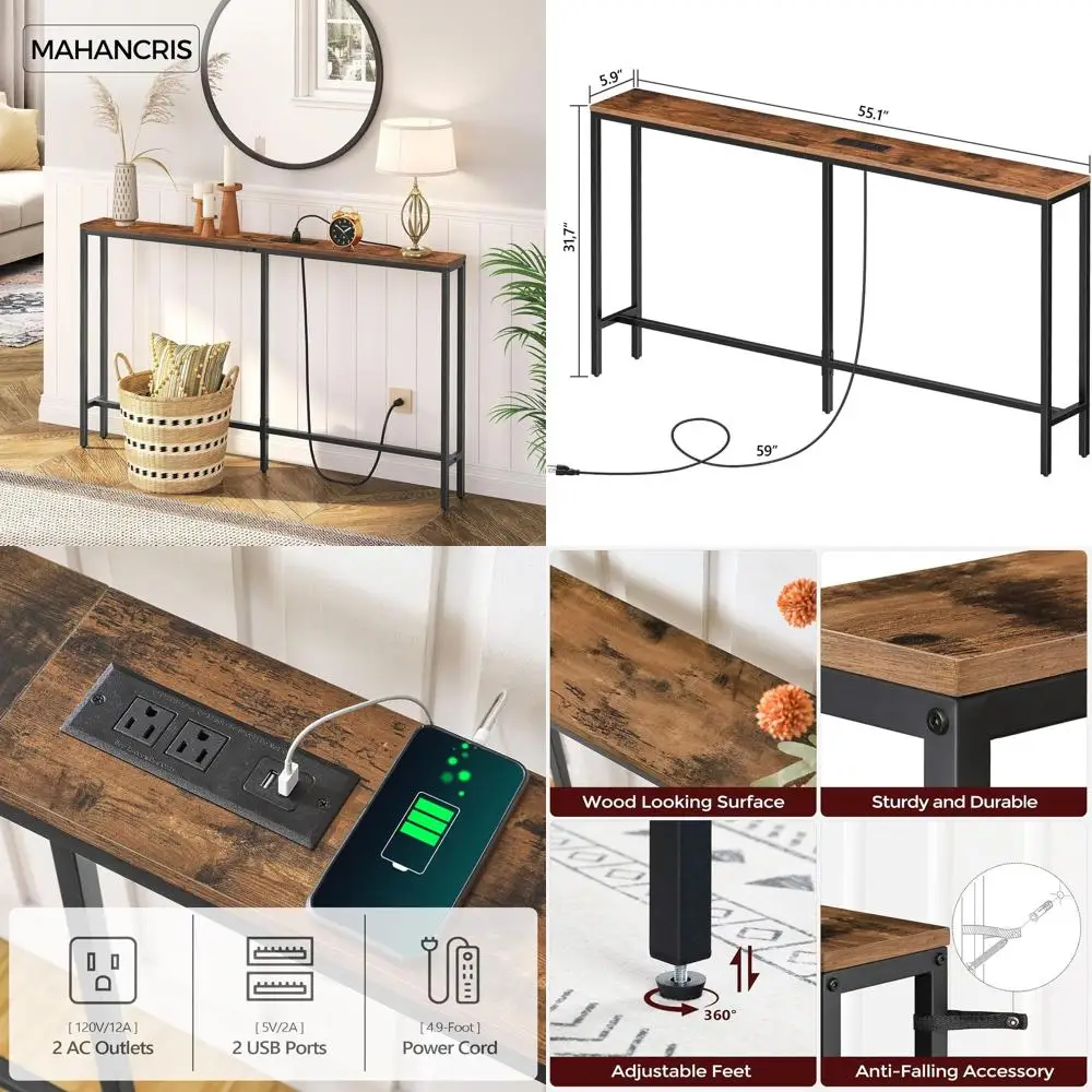 

Узкий консольный столик Slim 55.1 с розетками, зарядная станция за диваном, узкий столик для растений в гостиной