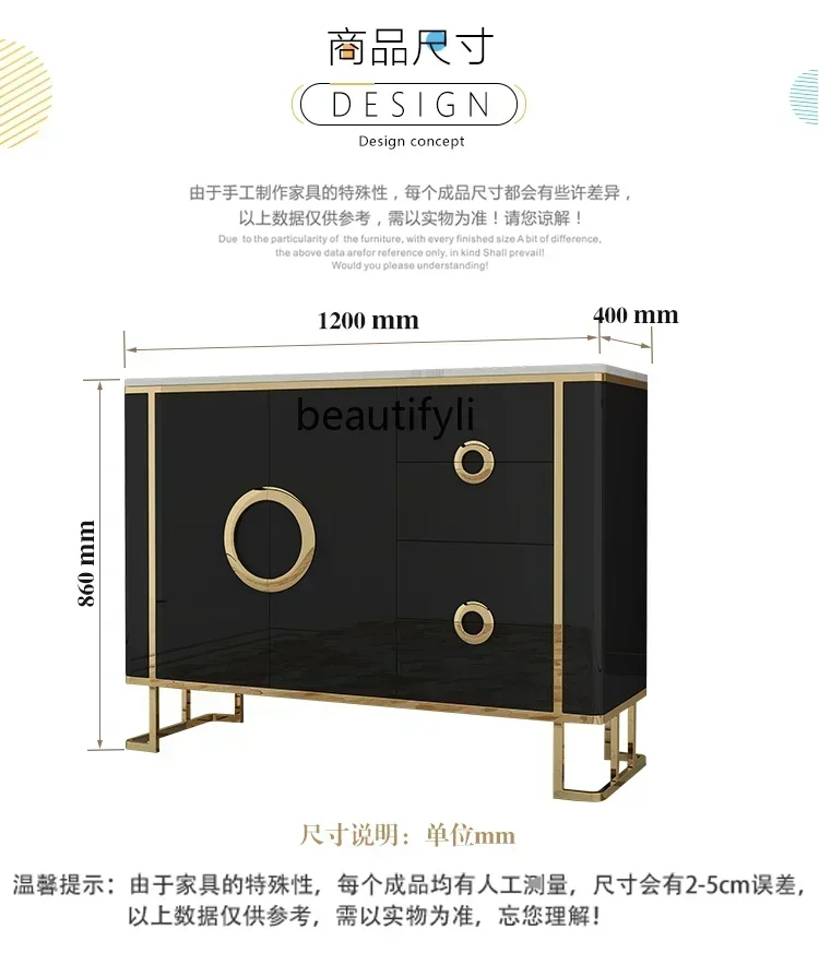 32Light luxury dining side cabinet restaurant storage porch partition cabinet marble stainless steel decorative cabinet