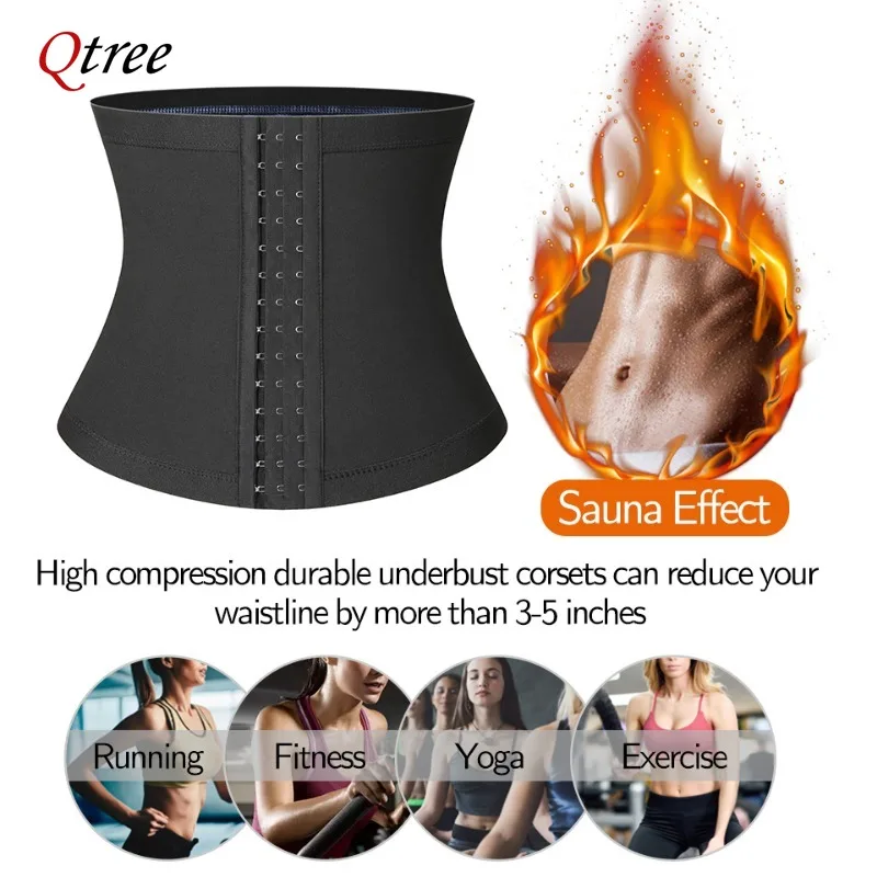 Qtree Waist Trimmer Belt for Women Waist Trainer Body Shaper Sauna Belt Tummy Control Shapewear Sweat Fat Burner Slimming Suit