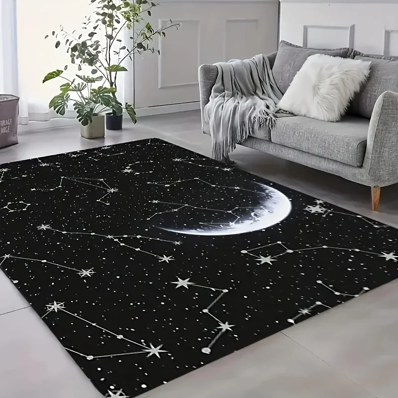1pc Glow-in-the-Dark Star & Moon Rug - Non-Slip Soft Night Floor Mat Suitable for Bedroom,, Living Room - Machine Washable Sta