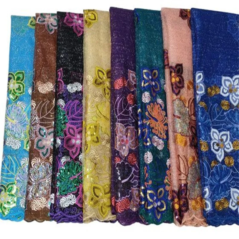 

Sequins Lace Fabric 2023 Multicolor 5 Yards High Quality African Nigerian Tulle Lace Fabric For Diy Sew Dress Wedding Party