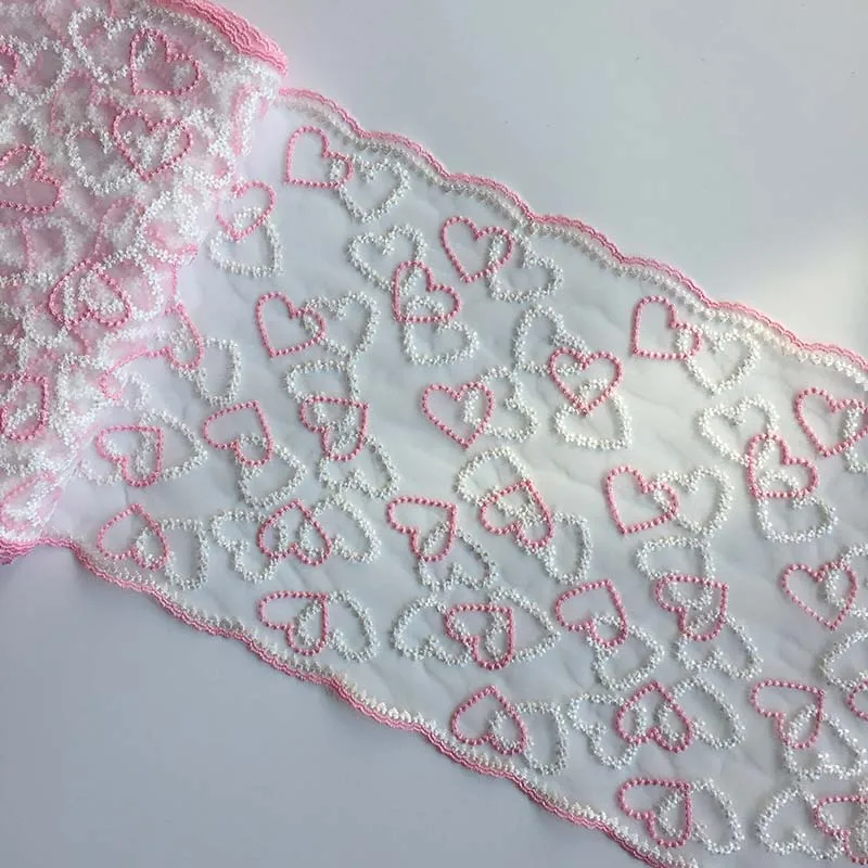 300Yards Two Tone Heart Embroidery Lace Trim Ribbon for Lingerie Bra Dress Sewing Underwear Fabrics