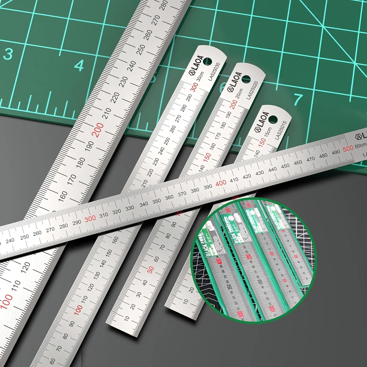 LAOA Thickened Industrial Stainless Steel Straight Ruler Double Sided Marking High Precision Measuring Tool