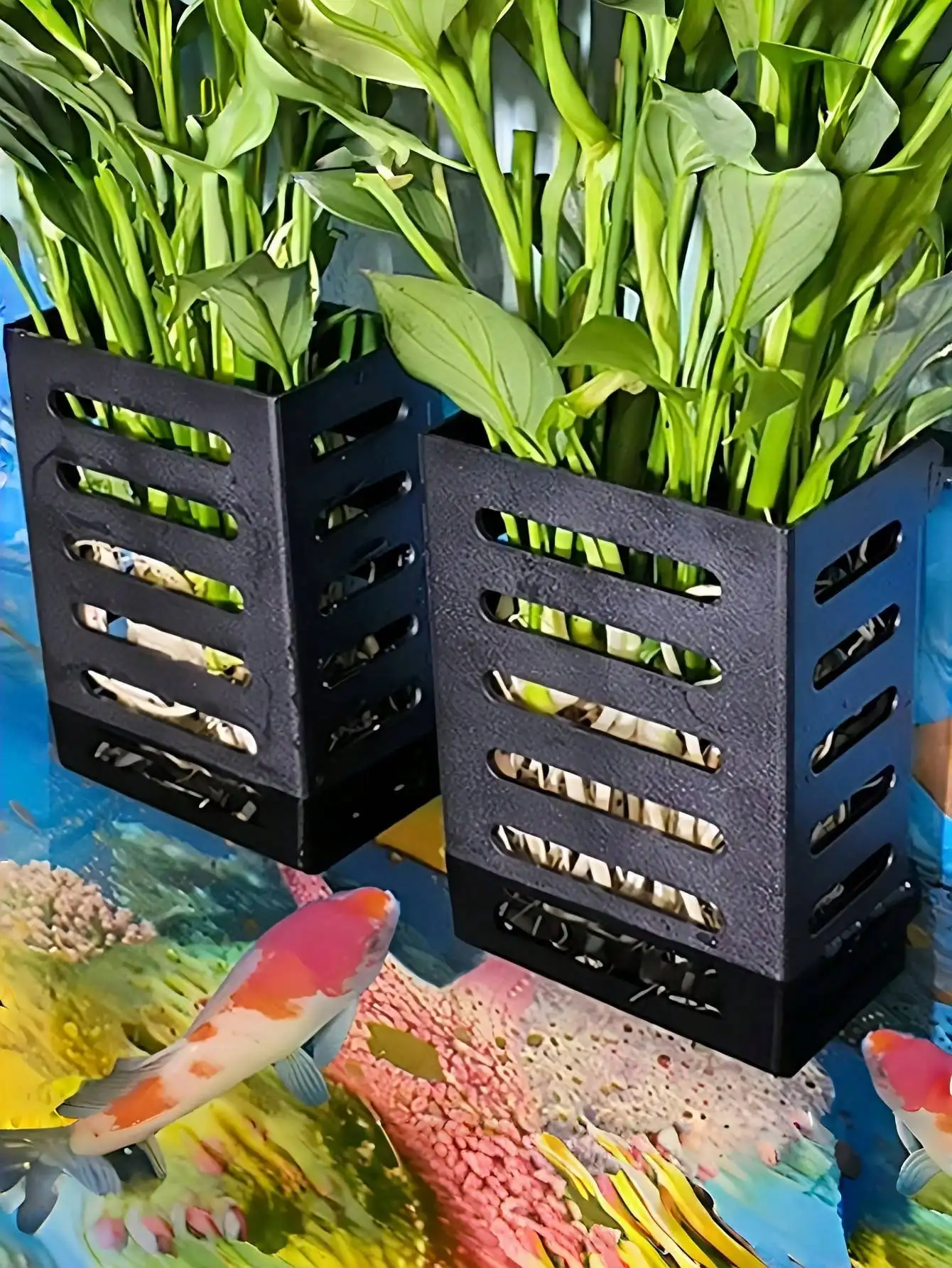 1pc Black Plastic Hanging Shelf For Plants Water Plants Growing, Fish Tank Aquarium Accessories, Hollow Basket For  Decor