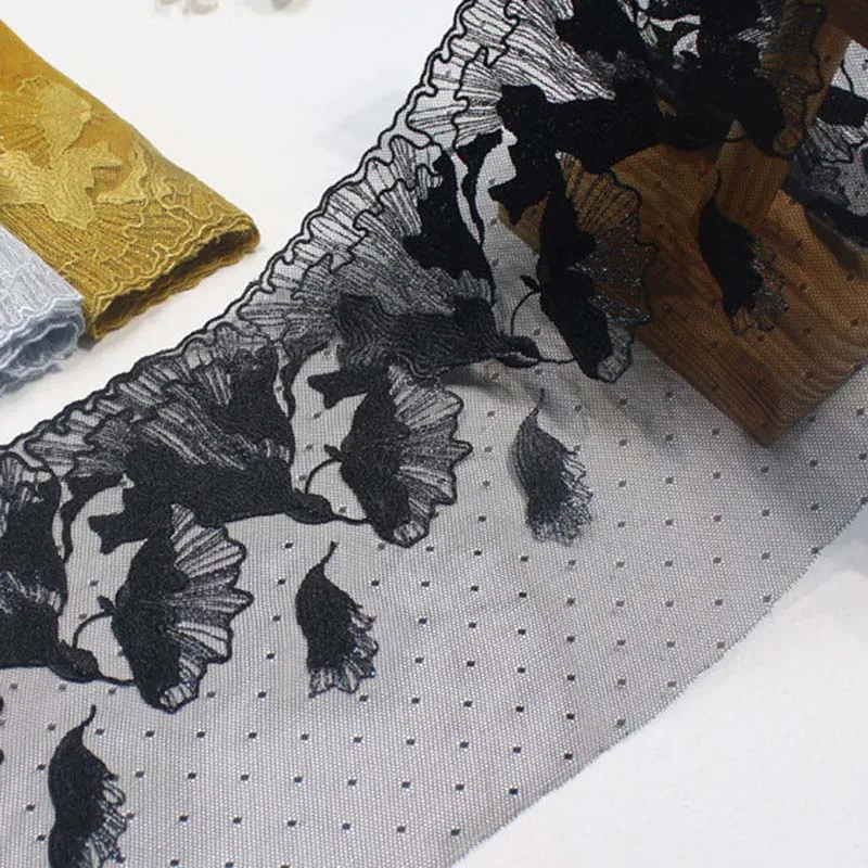 

42Yards Luxury Glitter Silver Metallic Thread Flower Embroidered Lace Black Yellow Soft Mesh Embroidery Lace Trim for Clothing