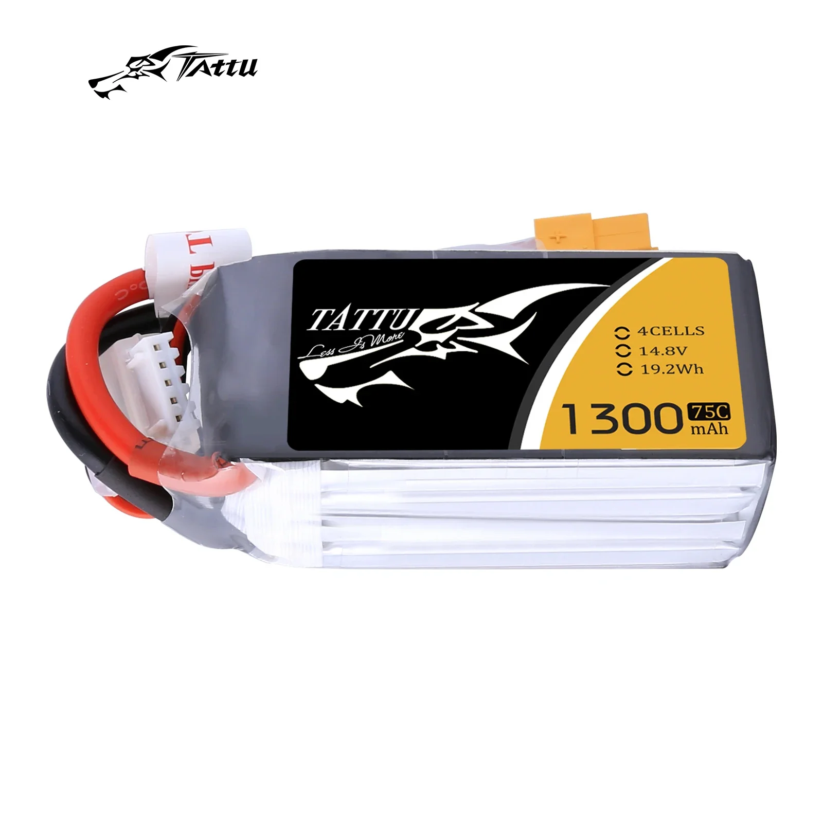 Tattu Lipo Battery 75C 14.8V 1300mAh 4S with XT60 Plug  compatible with the followin models such as IRC Vortex 180 / 210/ 230