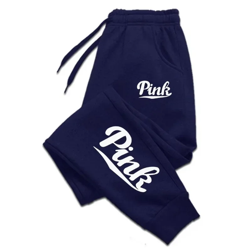New Unisex Pink Letter Print Jogger Pants  Drawstring Casual Sports Sweatpants Men Women Elastic Cuff Streetwear Trousers