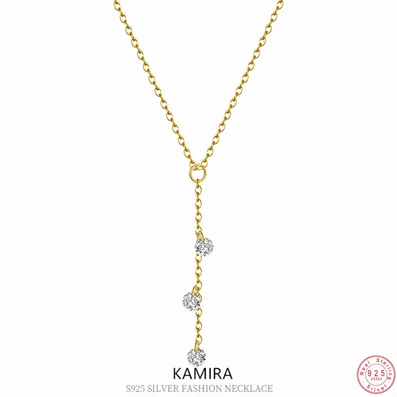 KAMIRA 925 Sterling Silver Fashion Elegant Charm Simple Zircon Pendant Fringe Necklace for Women Party Wedding Delicate Jewelry