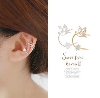 2026 New Bijoux Korean One Piece Bird Cheap Gold Color Ear Cuff Luxuvy Women Crystal Rhinestone Clip Earrings Women Brincos