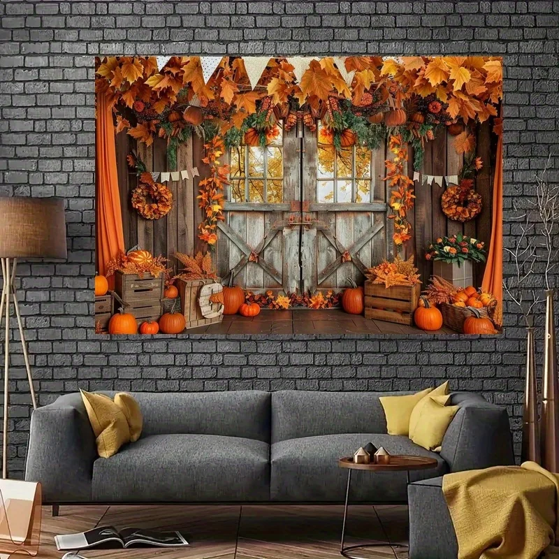 1pc Autumn Background Polyester Autumn Harvest Pumpkin Photo Background Used for Thanksgiving Party Decoration