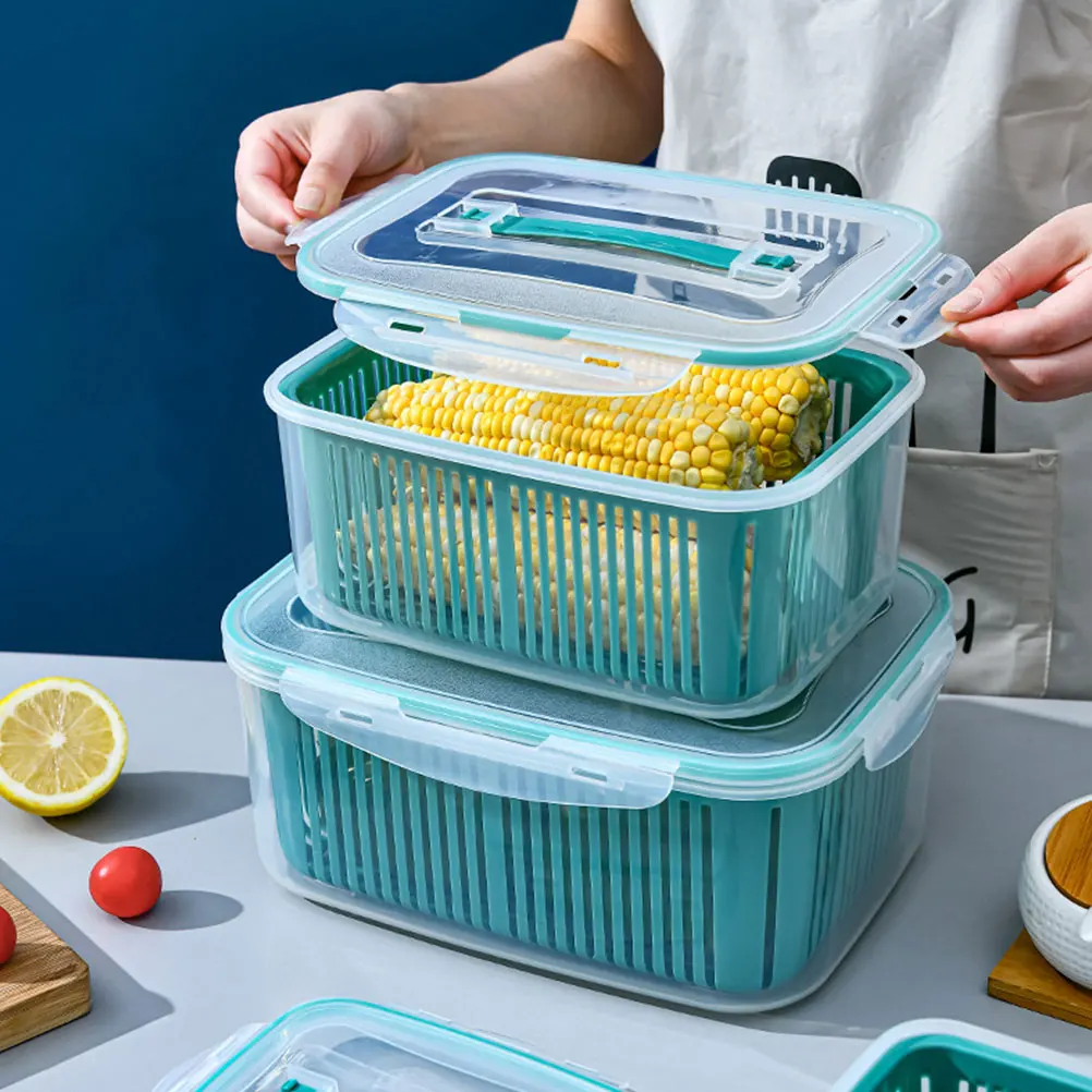 

3Pcs Fruit Storage Containers Airtight PP Material Removable Drain Basket Refrigerator Organizer Food Fresh Keeping Box