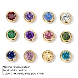 Vibrant Birthstone Pendants Stainless Steel Necklace Crystal Charm DIY Jewelry Necklace Rhinestone Zircon Chain Accessory