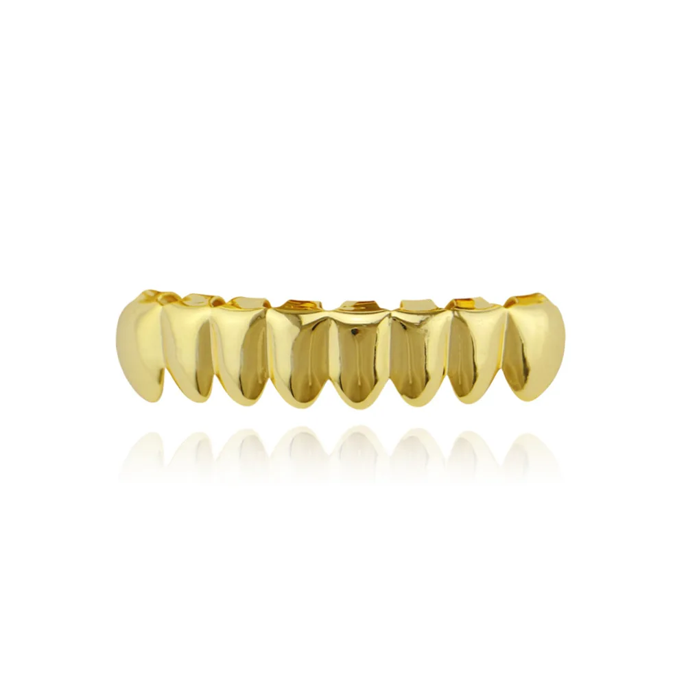 8/8 Hip Hop Teeth Grillz Set Gold Silver Color Top & Bottom Body Jewelry Punk Cosplay Party Tooth Grills Gifts