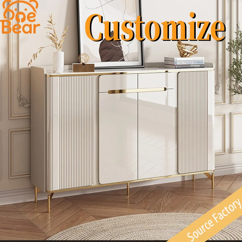 The entryway shoe cabinet is a luxurious outdoor entryway cabinet made of stone slabs, which blends seamlessly with the wall.