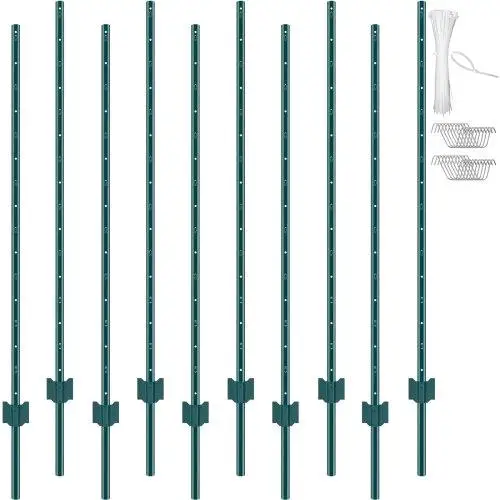 10 Pack Heavy Duty Green T-Post - 5 Feet Metal Fence Posts for Durable Fencing Solutions