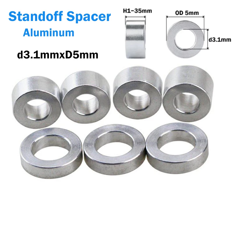 Aluminum Bushing Gasket d3.1mmxOD5mm No Thread Standoff Spacer Height:1-35mm Round Hollow Flat Washer For RC Model Part