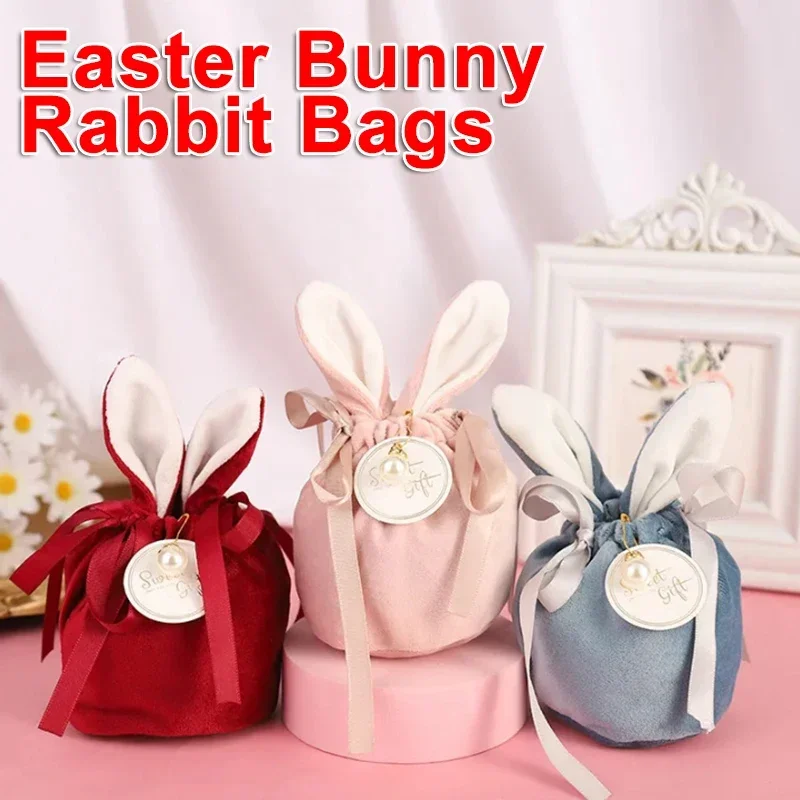 Easter Bunny Rabbit Bags Ears Velvet Bag Gift Box Sugar Box Wedding Candy Box Creative Cute Easter Decorations