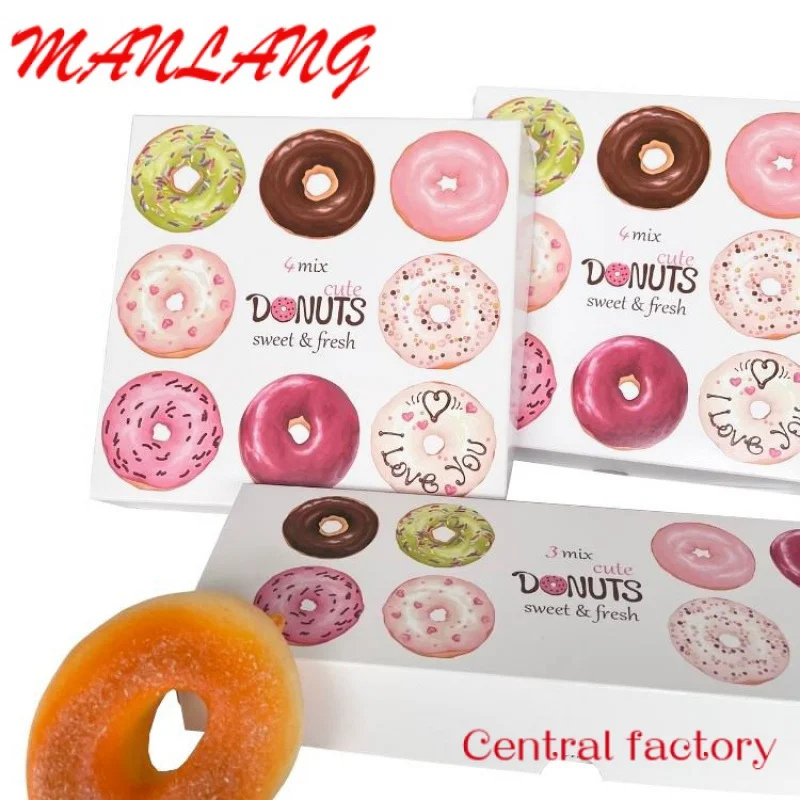 Custom  Custom Logo 3 6 12 Mochi Donuts Corn Hot Dog Cookie Paper Packaging Boxes Cake Sushi Pastry Waffle Crepes Bakery Takeawa