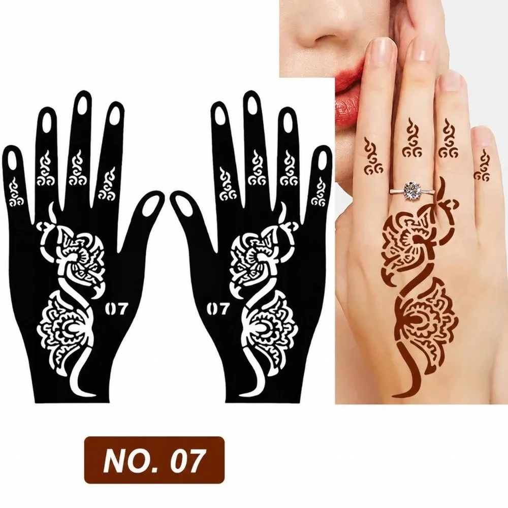Hollow Henna Hand Tattoo Stencils Self-Adhesive Fine Line Pattern Reusable Tattoo Templates Henna Tattoo Sticker Bridal Mehndi