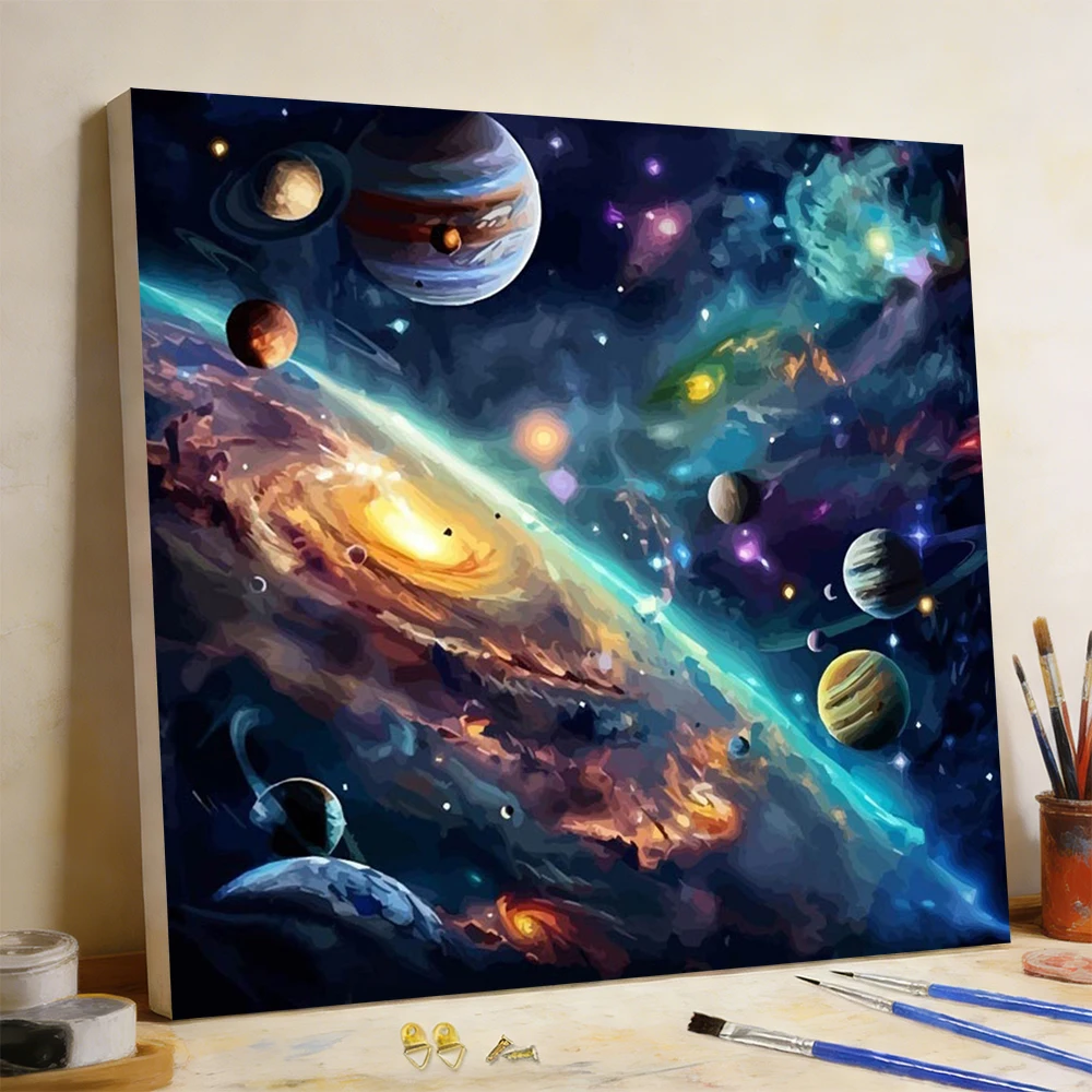 Huacan Oil Painting By Numbers Universe Coloring By Numbers Planet DIY Digital Oil Painting Space Arts And Crafts Handmade Gift