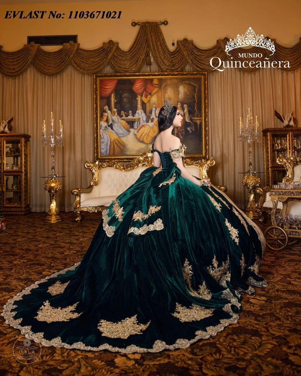 EVLAST-vestido De quinnceañera verde brillante, vestido De baile, apliques De encaje dorado, corsé De terciopelo con cuentas, dulce 16, 15 años, SQ705