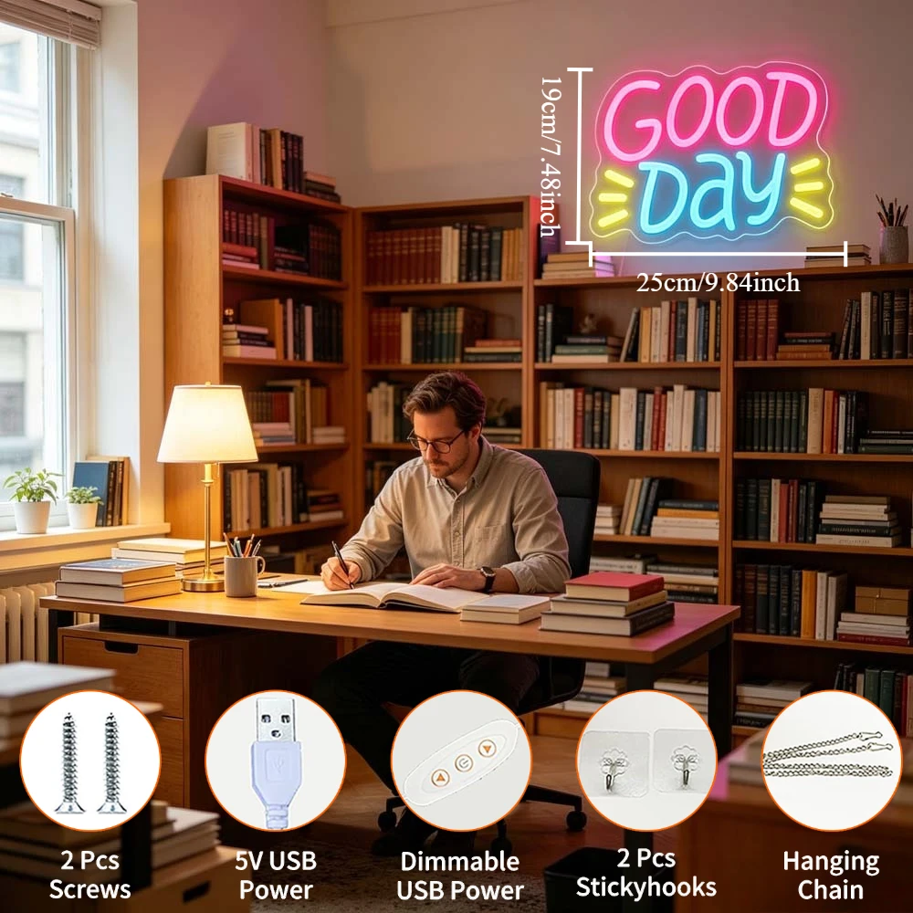 Good Day Neon Sign LED Colorfu - огляд і ціна Desk Setup Bedroom