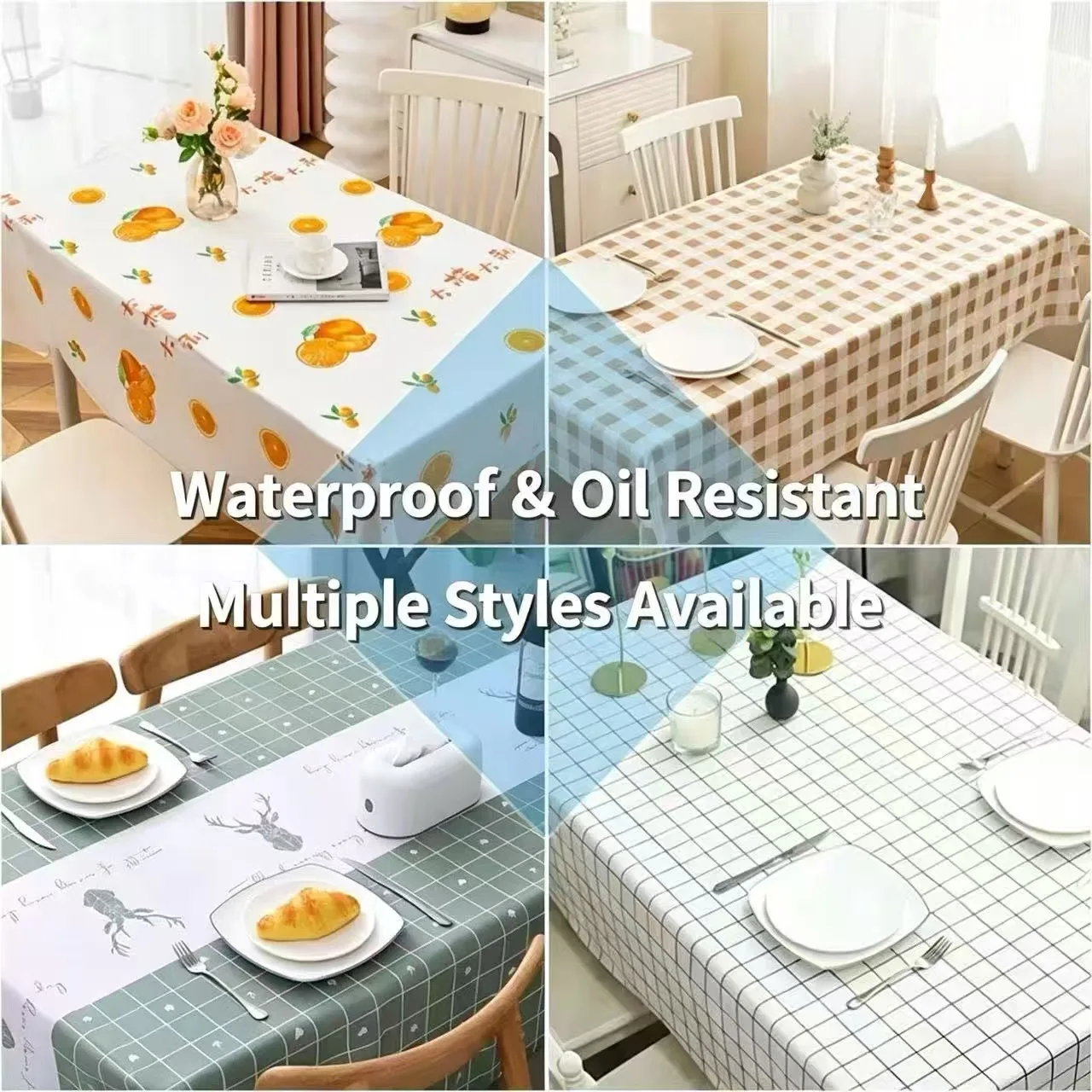 Waterproof Oilproof PEVA Checkered Tablecloth Rectangular Anti Stain Wipeable Table Cover For Dining Kitchen Home Decor