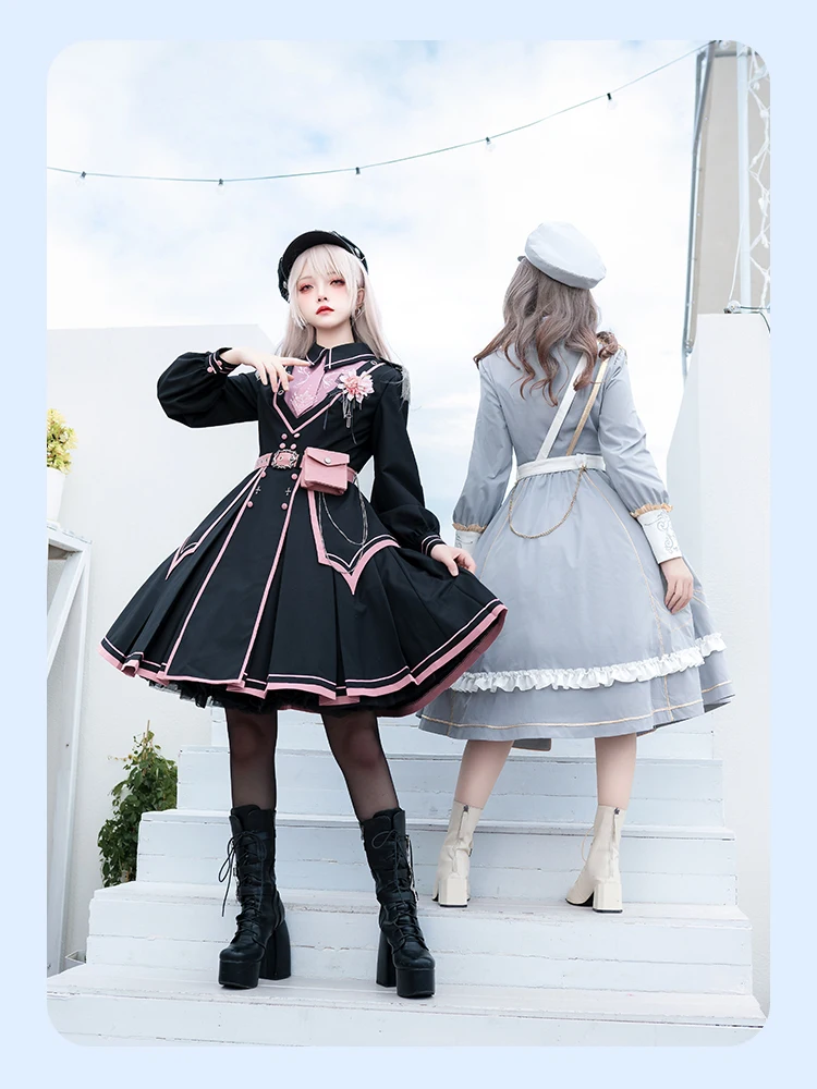 2026 Military style Gothic style light blue and white shawl coat uniform handsome elegant temperament Lolita dress cosplay suit