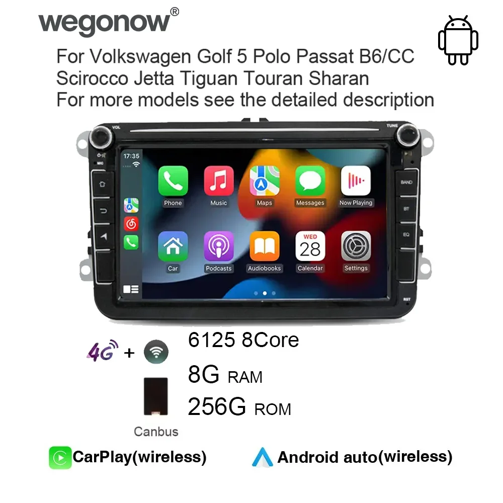 Android 13 Wireless Carplay Car Radio for VW Golf 5 Polo Passat B6/CC Scirocco Jetta Tiguan Touran Sharan 2004-2011Bluetooth GPS