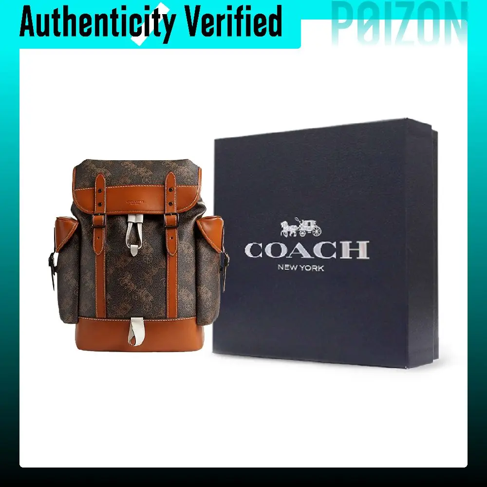 COACH Hitch Canvas With Leather Backpack Backpacks Large Men's Brown & Black CM386-W8F
