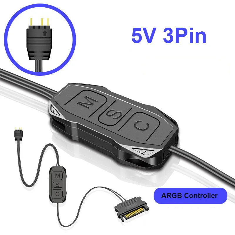 5V 3PIN ARGB Controller SATA Interface Extension Cable Light Controller Adapter for PC Fan CPU Cooler Fan Light Strip