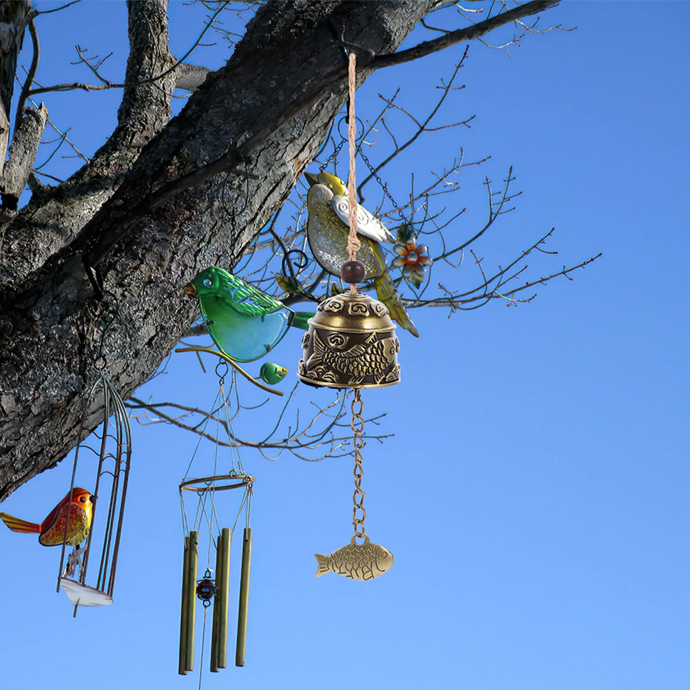

4pcs Metal Wind Chimes Hanging Decor Copper Alloy Rope Bells for Doors Home Car Feng Shui Japanese Outside Crafts Mini
