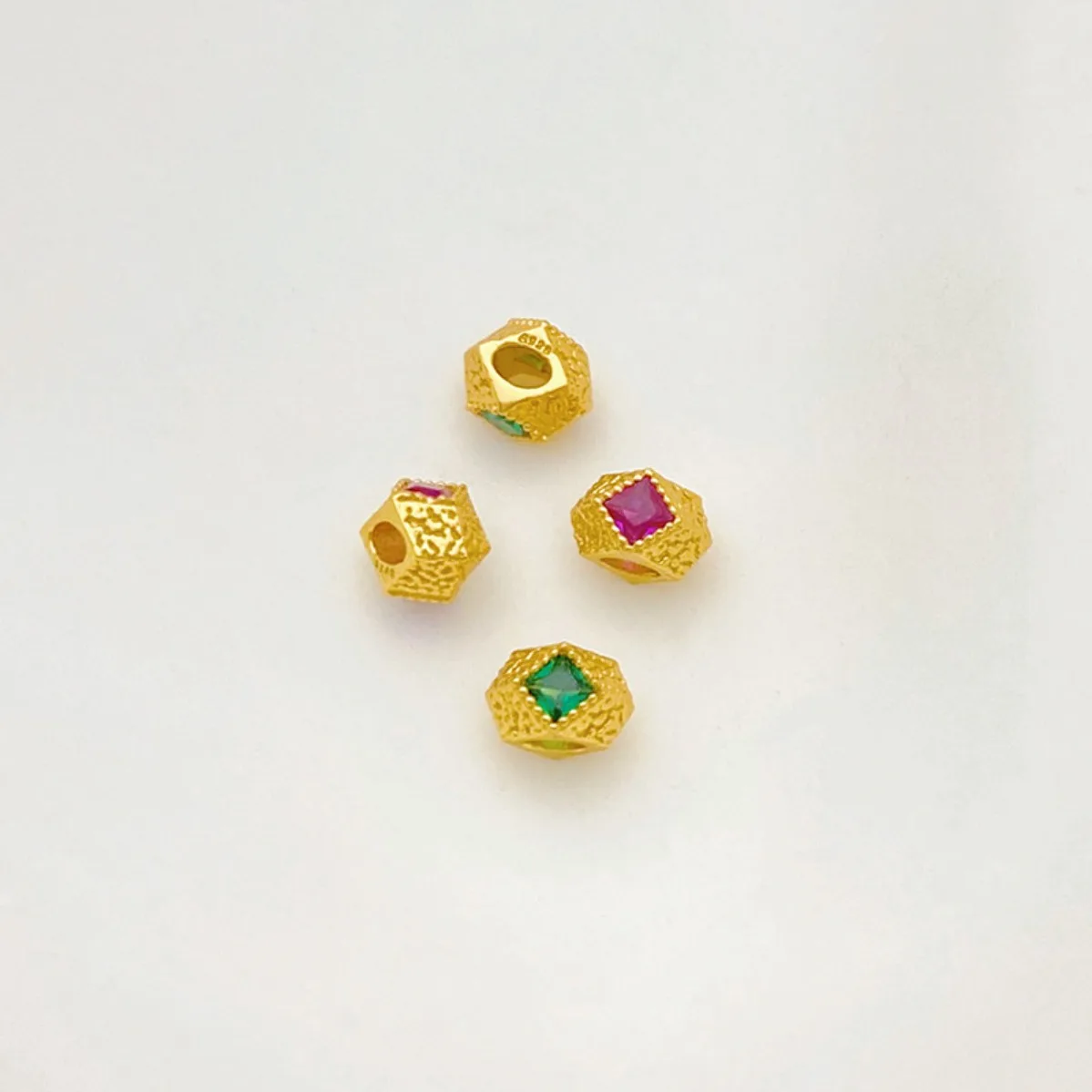 S925 Sterling Silver Antique Gold Plated Octagonal Cube Spacer Beads DIY Bracelet Necklace Jewelry Making Supplies