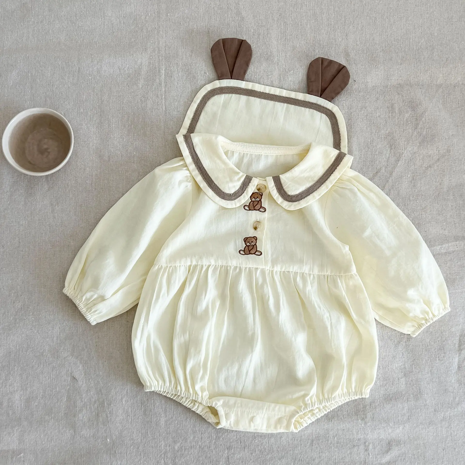

UNITIM Spring Toddler Girls Rompers Bear Embroidery Newborn Girls One-piece Jumpsuits Sailor Collar Kids Baby Boys Bodsyuits
