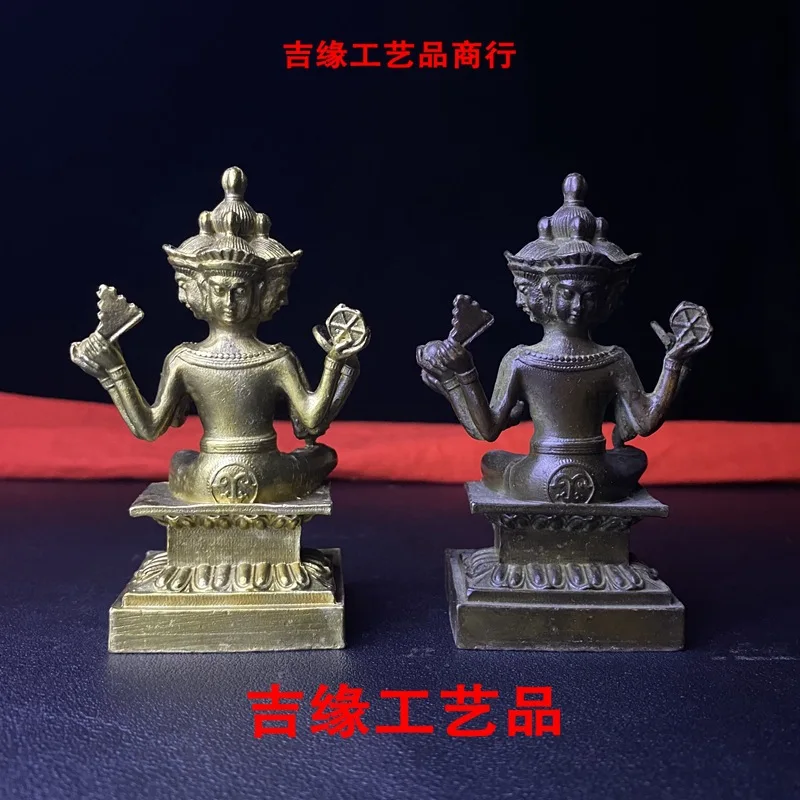 Thai Four-Faced Buddha Ornament, Indian Bronze Statue, Thai-Style Decorative Ornament, Antique-Looking Alloy Craft, Brahma Buddh