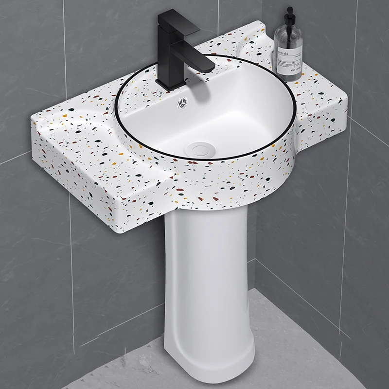 

Small apartment floor-to-ceiling integrated ceramic column basin bathroom balcony corner wash basin wash basin washbasin