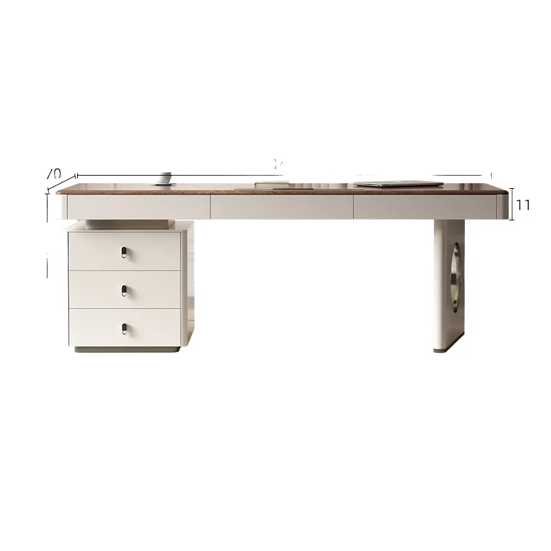 

H Walnut color desk skin paint with sub-cabinet computer table retro style multi-drawer desk