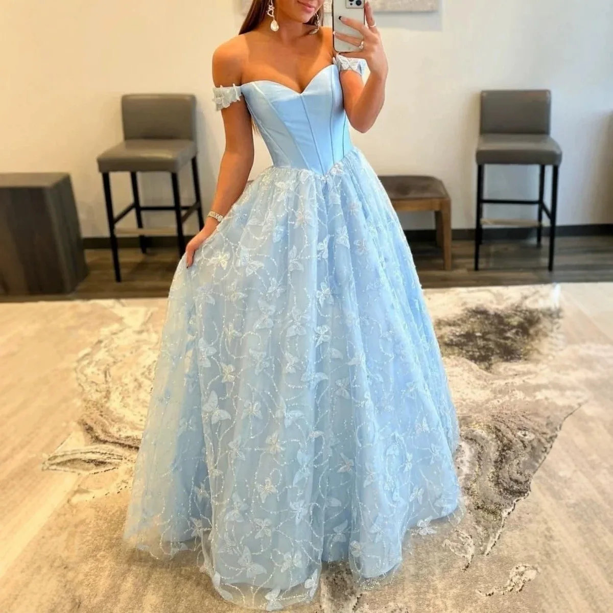 Customized A Line Women Evening Dresses Off Shoulder Tulle Prom Birthday Party Gowns Formal Occasion Vestido De Noche