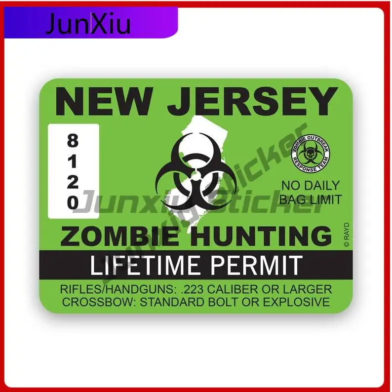 

New Jersey Zombie Hunting Permit Sticker Uv Protected Decals Auto Decor Car Sticker Vinyl Decal Die Cut Sun Protection