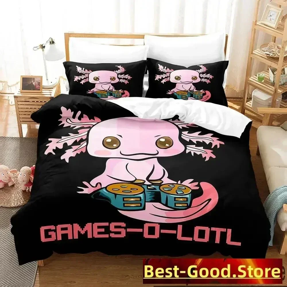 Gamesolotl Axolotl Video Gamer Kawaii Pastel Goth Bedding Set Duvet Cover Sheet Printed Bed Set Pillowcase Bed Comforter Bedroom 2