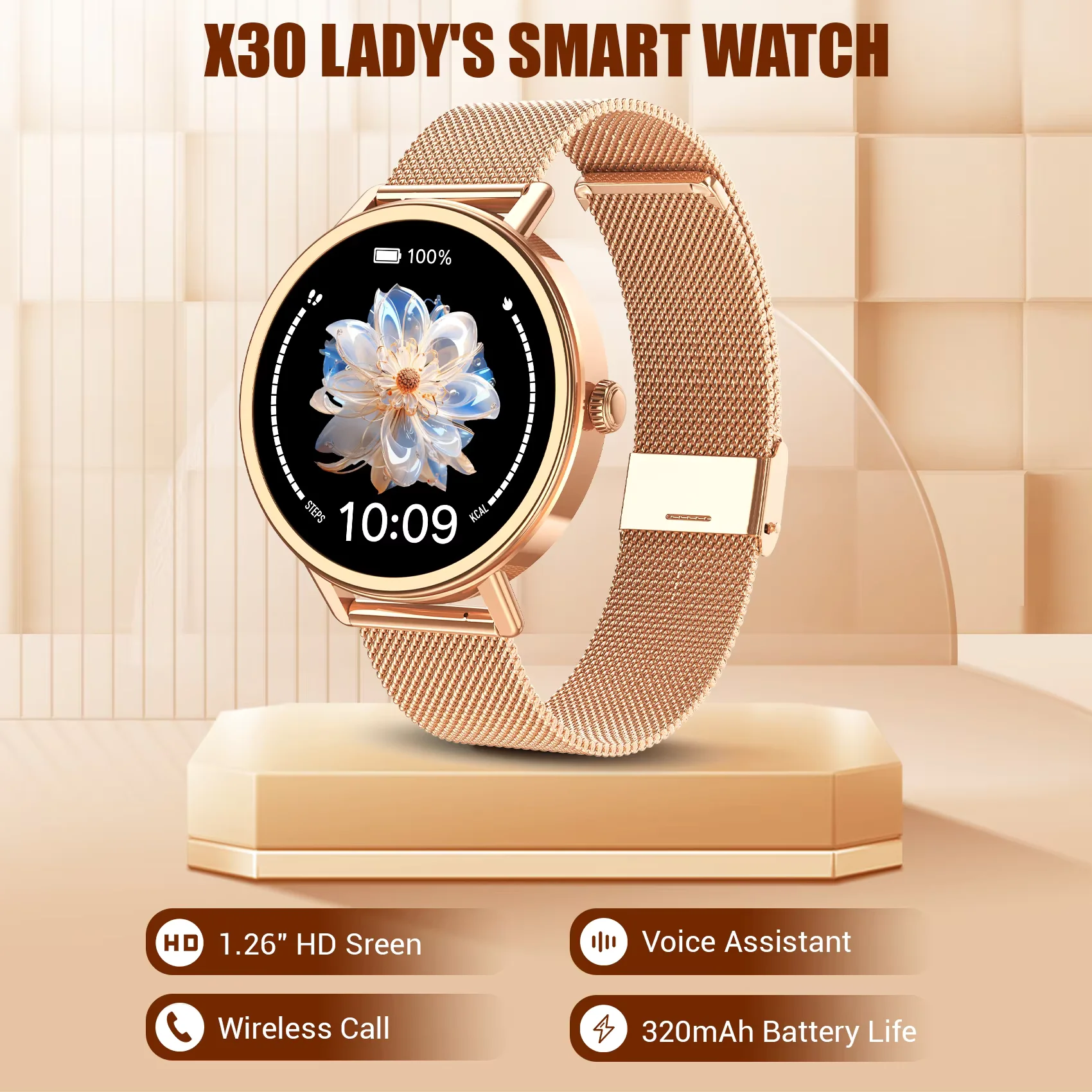 

Новые женские часы IOWODO X30 с функцией мониторинга здоровья и отслеживания фитнес-активности, 1,26-дюймовый HD AMOLED-экран, Bluetooth-смарт-часы для Android и IOS