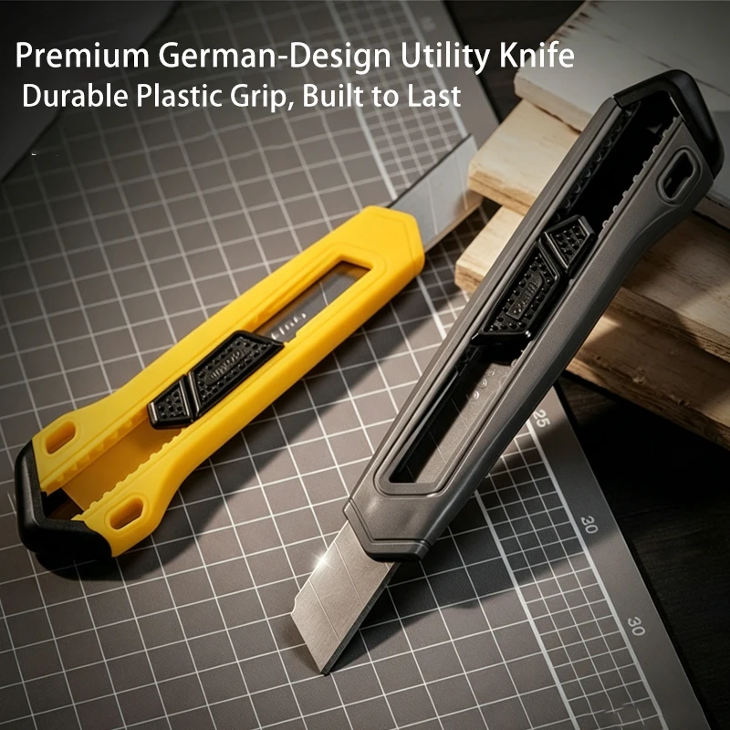 18mm Retractable Box Cutter, 0.5mm SK5 Carbon Steel Blade, Anti-Slip Auto-Locking Utility Knife for Paper Cardboard Cutting