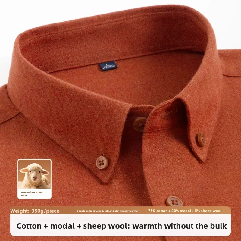 Men's Autumn Winter Wool Blend Shirt – Cotton Modal Warm Button-Down Collar Casual Business Shirt