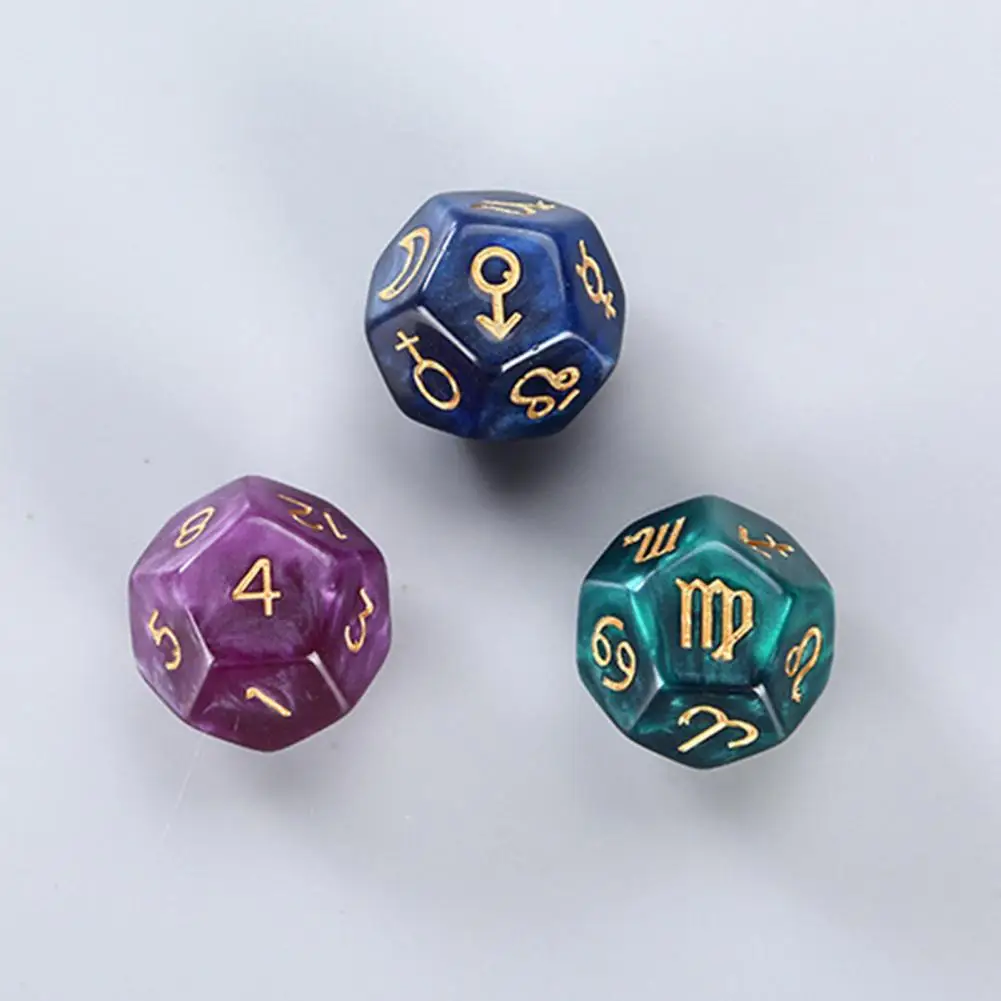 Astrological Dice Toys 3Pcs Attractive Bright Color Durable  Constellation Divination 12-Sided Dices Toys Party Supplies