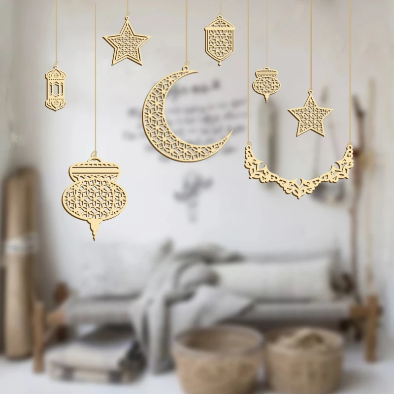 3 pezzi in legno Eid Mubarak appeso ciondolo ornamento Ramadan Kareem regalo Islam musulmano casa decorazione della tavola fai da te forniture per